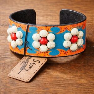 Story by Da Vinci Western Floral Beaded Cuff Bracelet NWT